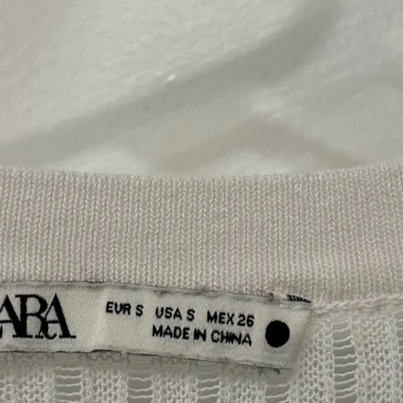Zara See-Through Mesh Ribbed White T-Shirt Size S - Picture 2 of 4